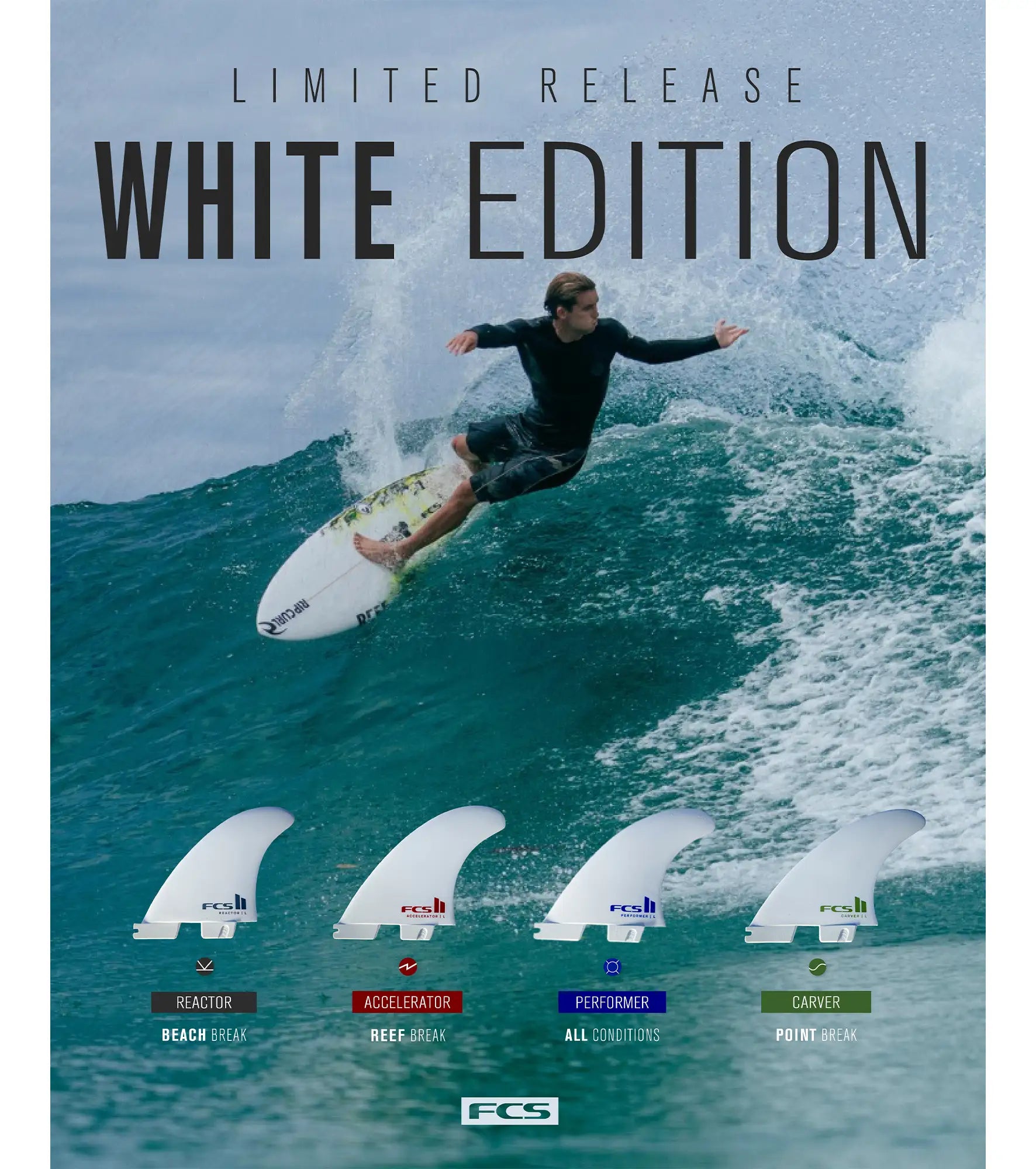 FCS II Carver Performance Core Thruster Fins - White Edition