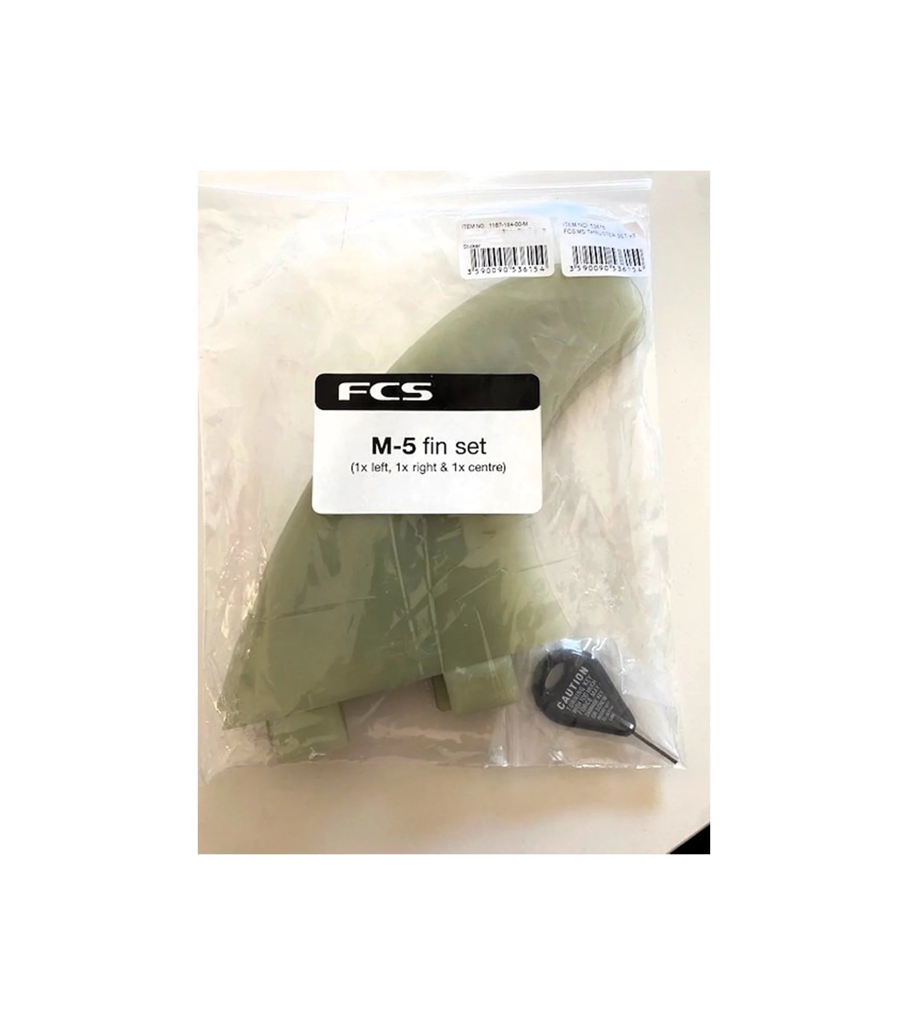 FCS M5 Natural Glass Flex Thruster Fins with Fin Key