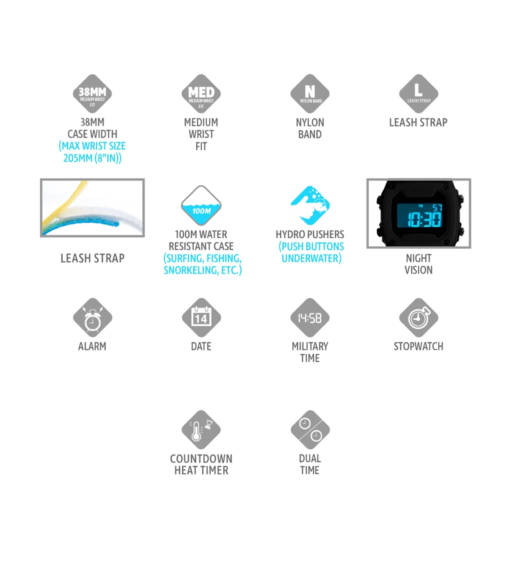 Freestyle - Shark Classic Leash - Blue Tie Dye Shark - Watch